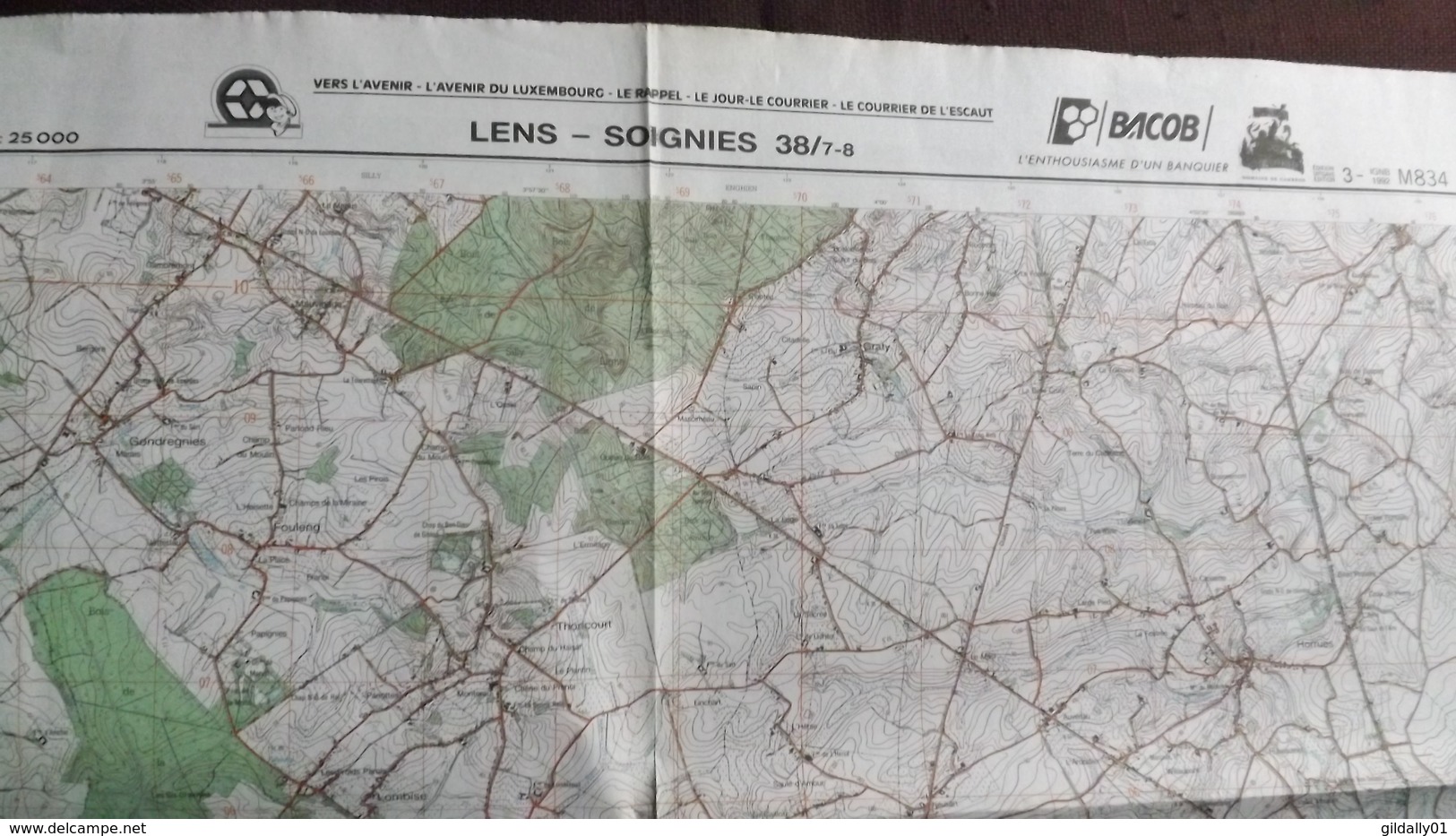 Plan-IGN BELGIQUE   *LENS - SOIGNIES*   38/7-8.  M834.  1992 - Cartes Géographiques