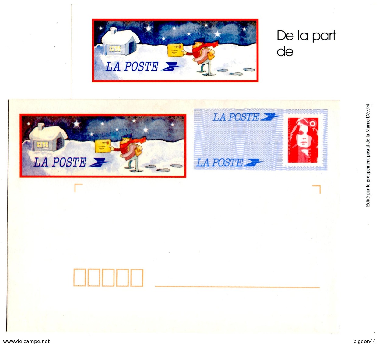 2 Enveloppes Briat Avec Carton La Poste Voeux 1994 - Enveloppes Repiquages (avant 1995)