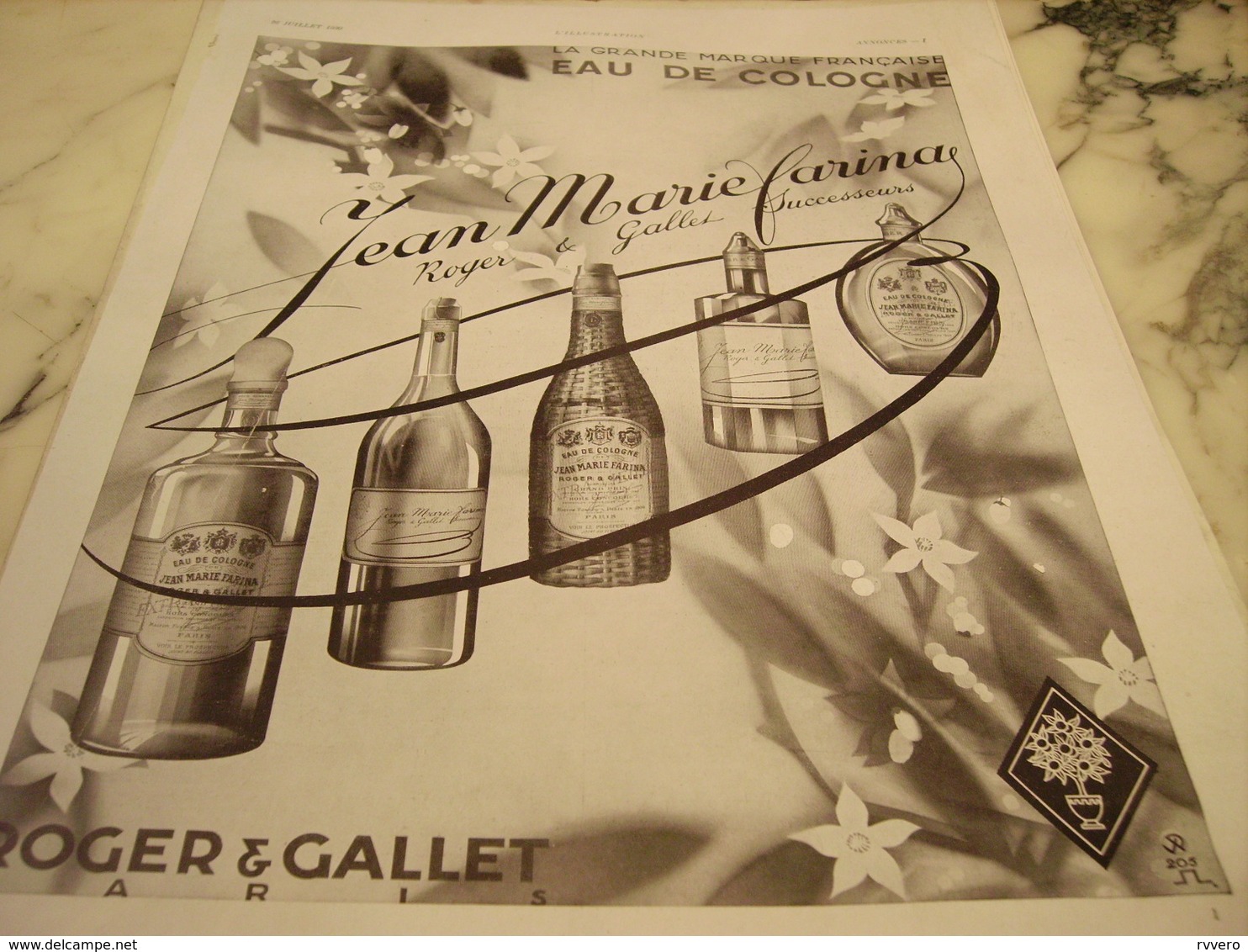 ANCIENNE PUBLICITE EAU DE COLOGNE DE ROGER GALLET  ET FARINA 1930 - Autres & Non Classés