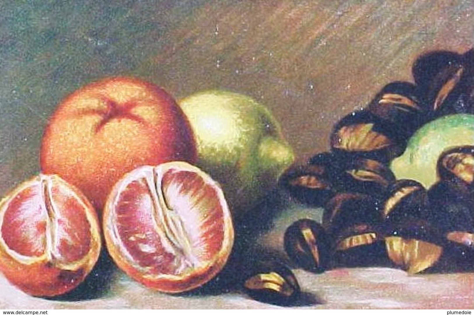 Cpa FRUITS NATURE MORTE, ORANGES CITRON & CHATAIGNES  , Art    Série Artistica , STILL LIFE ORANGE CHESTNUT LEMON - Plantes Médicinales