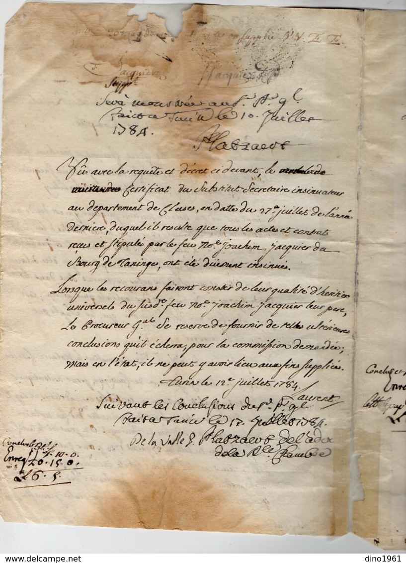 VP14.171 - TORINO -TURIN 1784 - 2 Documents Concernant Feu Le Notaire JACQUIER De TANINGES En FAUCIGNY Décédé à CHAMBERY - Manoscritti