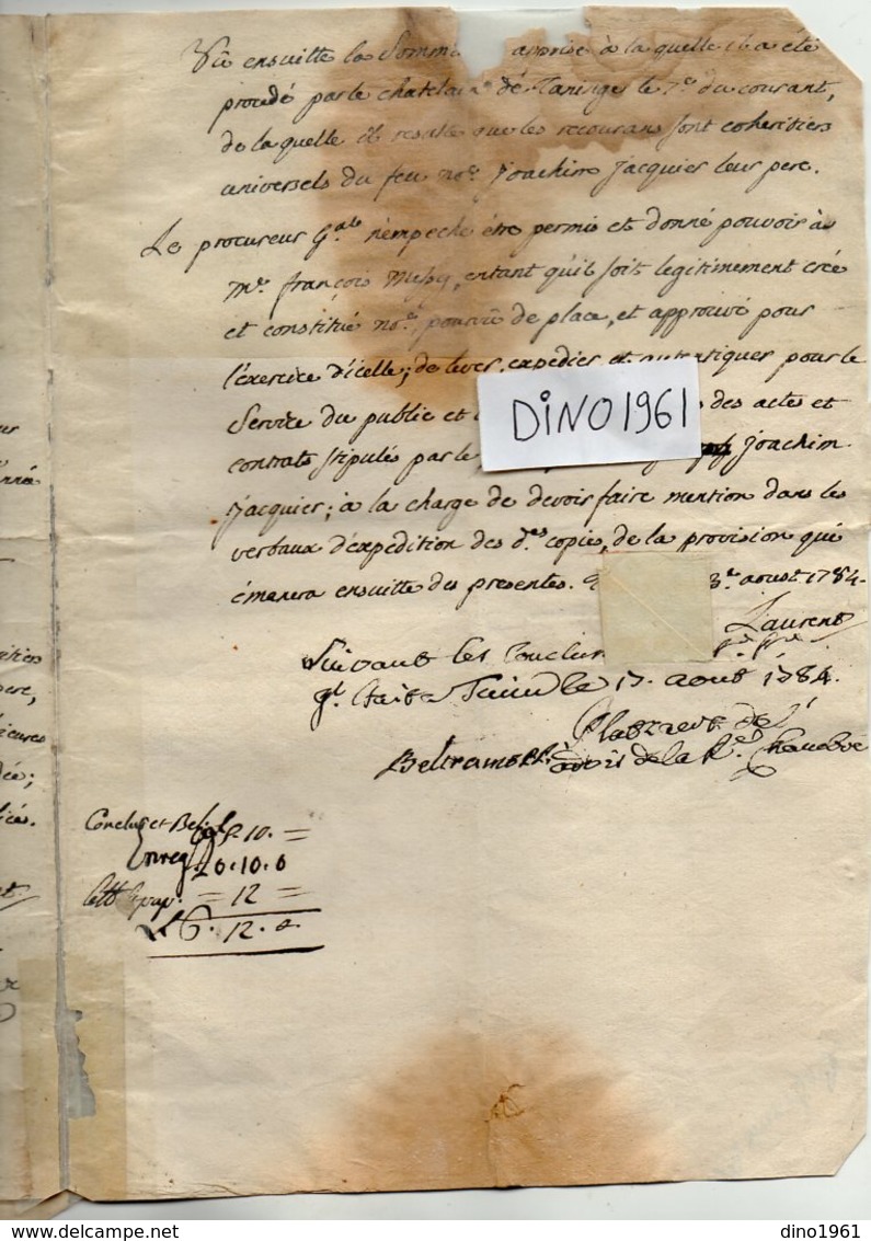 VP14.171 - TORINO -TURIN 1784 - 2 Documents Concernant Feu Le Notaire JACQUIER De TANINGES En FAUCIGNY Décédé à CHAMBERY - Manuscrits