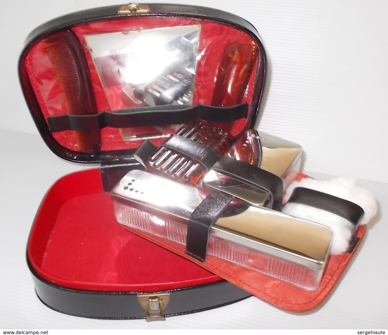 Trousse Toilette Voyage, Cuir, 1960, Vintage, Maroquinerie - Accessoires