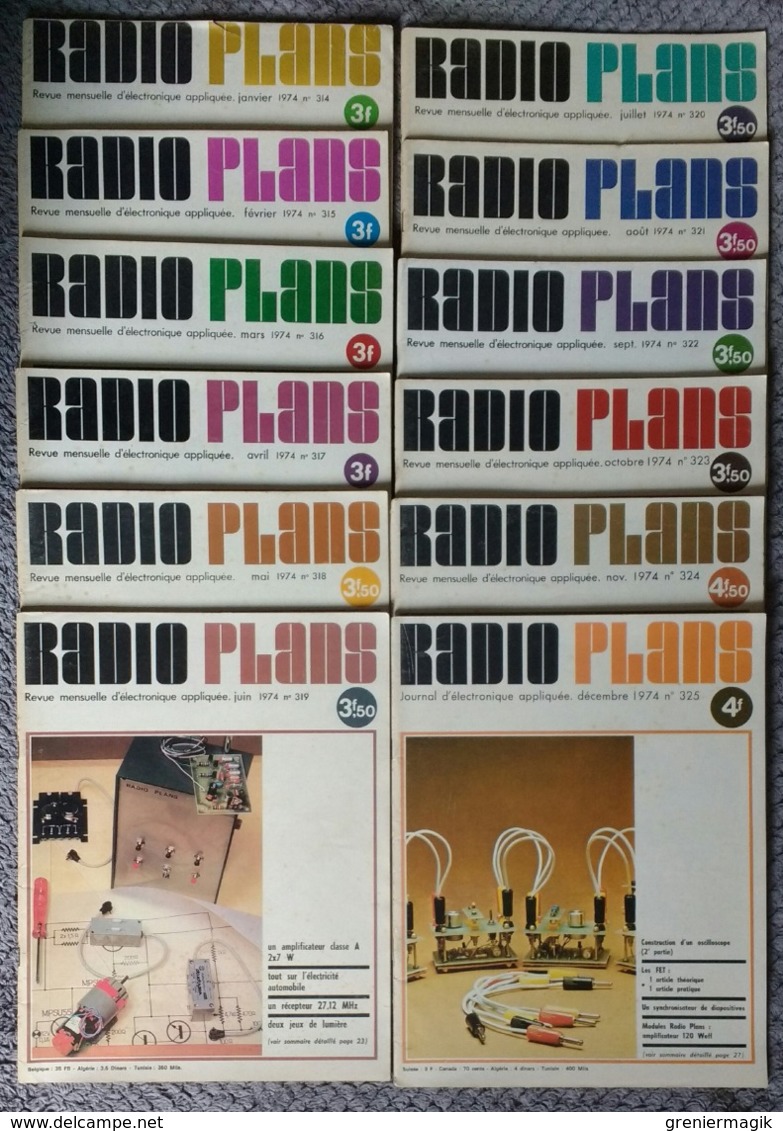 Radio Plans Année 1974 Complète 12 Numéros - Electronique Loisirs - Du N°314 Au 325 - Autres Composants