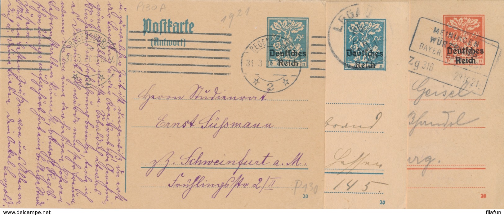 Deutsches Reich - 1920/1 - 3x Deutsches Reich On Bayern-Postkarte - All Used - Andere & Zonder Classificatie