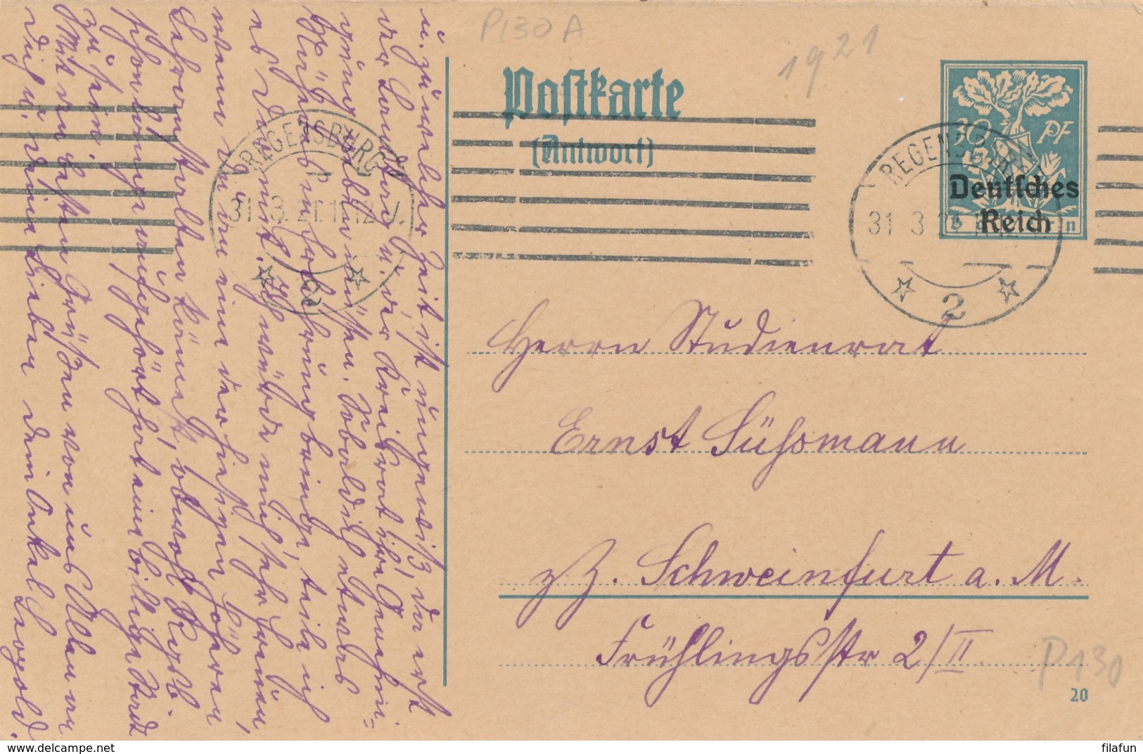 Deutsches Reich - 1920/1 - 3x Deutsches Reich On Bayern-Postkarte - All Used - Andere & Zonder Classificatie