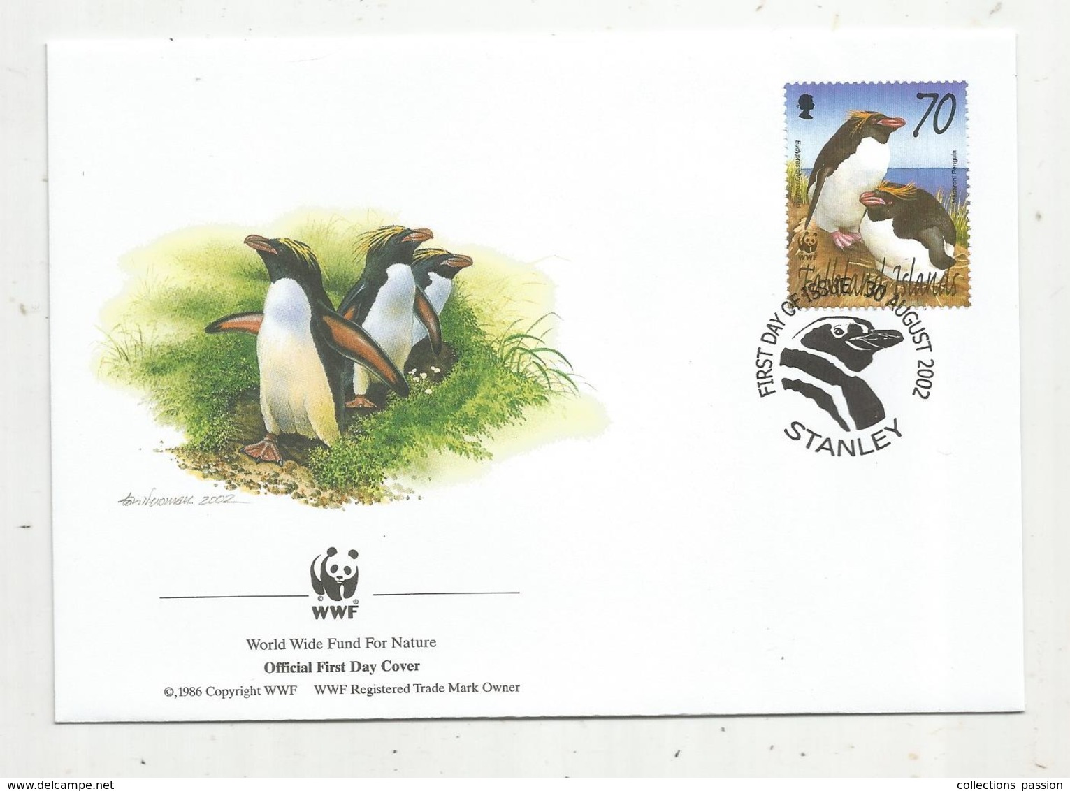 Lettre , 1 Er Jour,official First Day Cover , WWF , Falkland Islands , Stanley,2002, Macaroni Penguin - Falkland