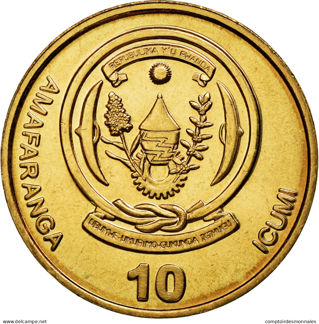 Monnaie, Rwanda, 10 Francs, 2003, TTB+, Brass Plated Steel, KM:24 - Rwanda