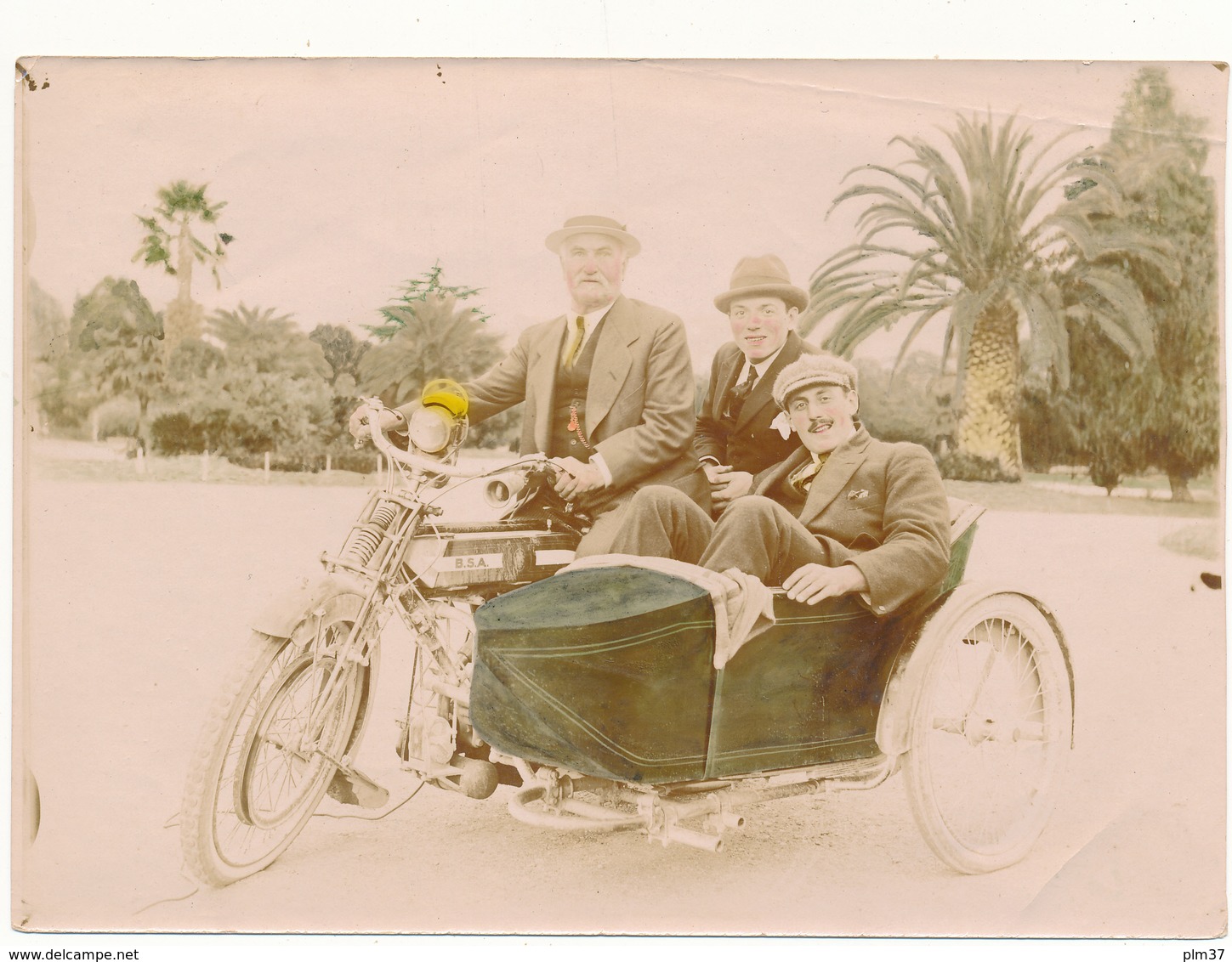 Motocyclisme - 3 Hommes Sur Un Side Car BSA - Photo Ancienne Colorisée 12,5 X 17,5 Cm - Andere & Zonder Classificatie