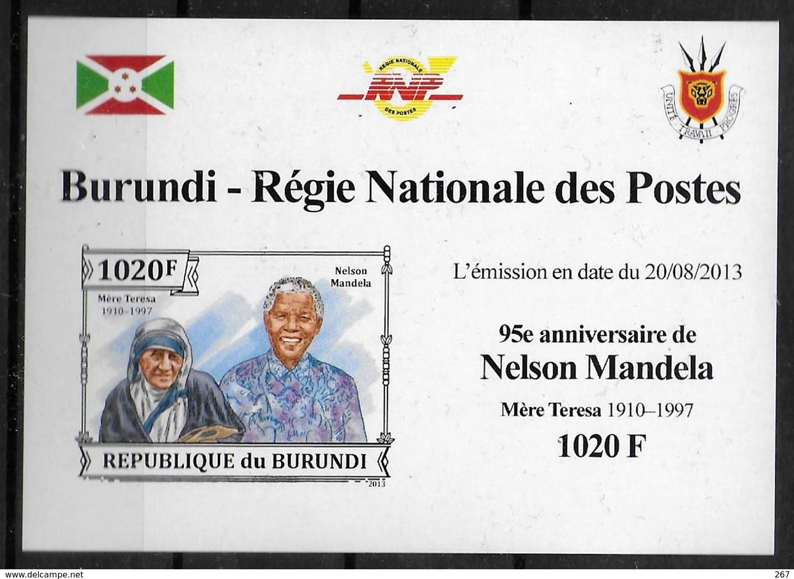 BURUNDI Epreuve Luxe N° 2138 * * NON DENTELE Nelson Mandela Mere Teresa - Mutter Teresa