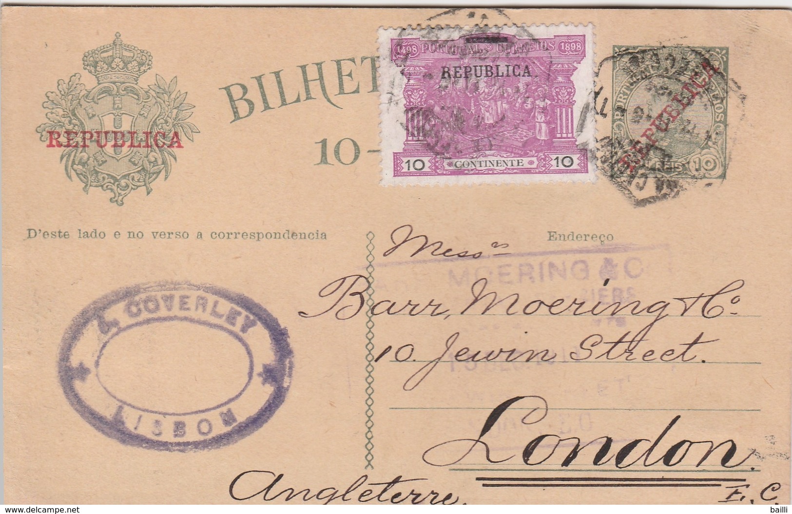 Portugal Entier Postal Pour La Grande Bretagne 1911 - Postwaardestukken