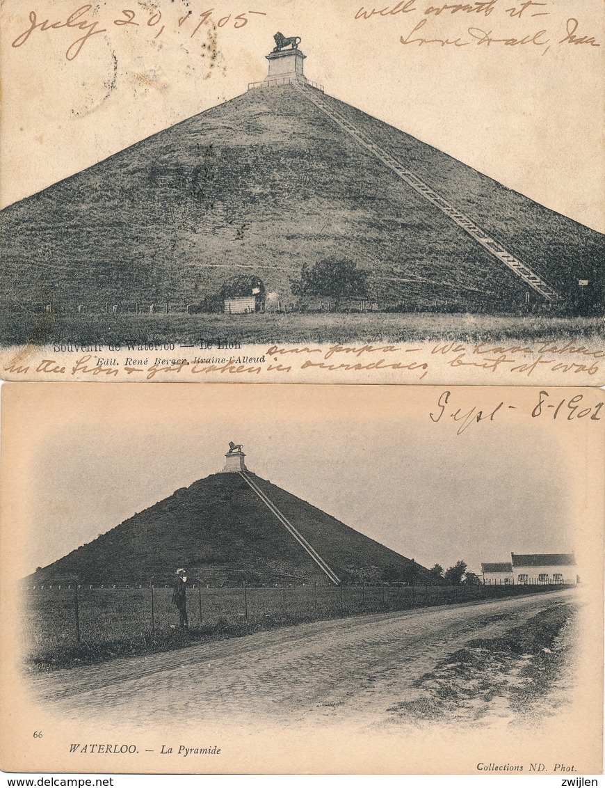 WATERLOO LA PYRAMIDE & LE LION 2 KAARTEN 1902 &1905 - Waterloo