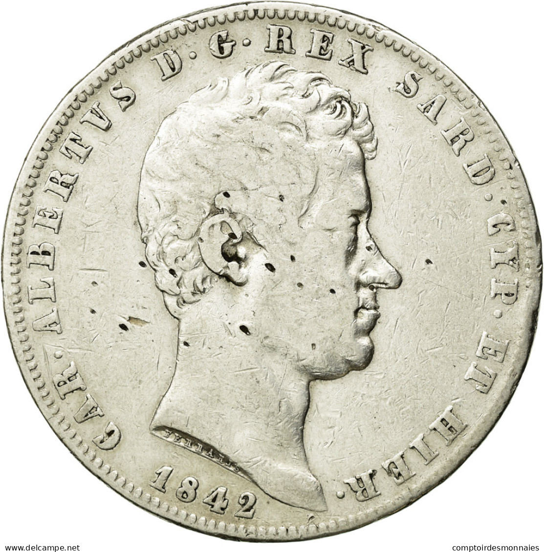 Monnaie, États Italiens, SARDINIA, Carlo Alberto, 5 Lire, 1842, Genoa, TB - Italian Piedmont-Sardinia-Savoie