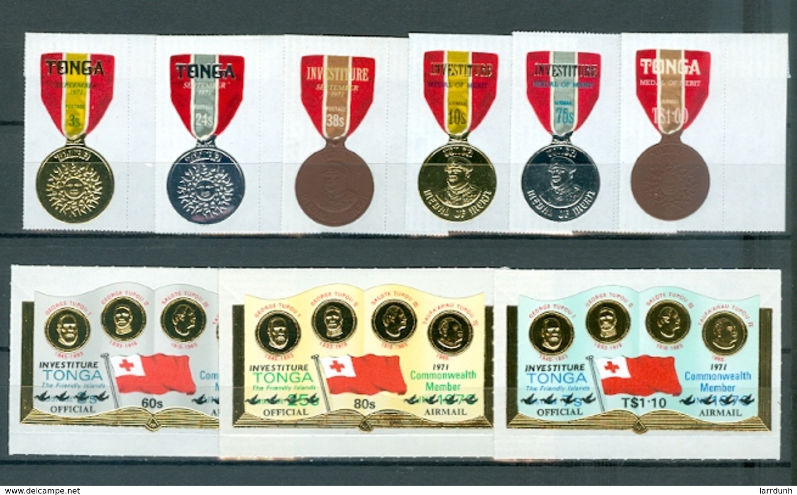 Tonga 279-CO51..medals Coins Flag CPLT SET MOSTLY MNH SOME HINGE MARKS ON BACKING Cat $10.50 A04s - Tonga (1970-...)