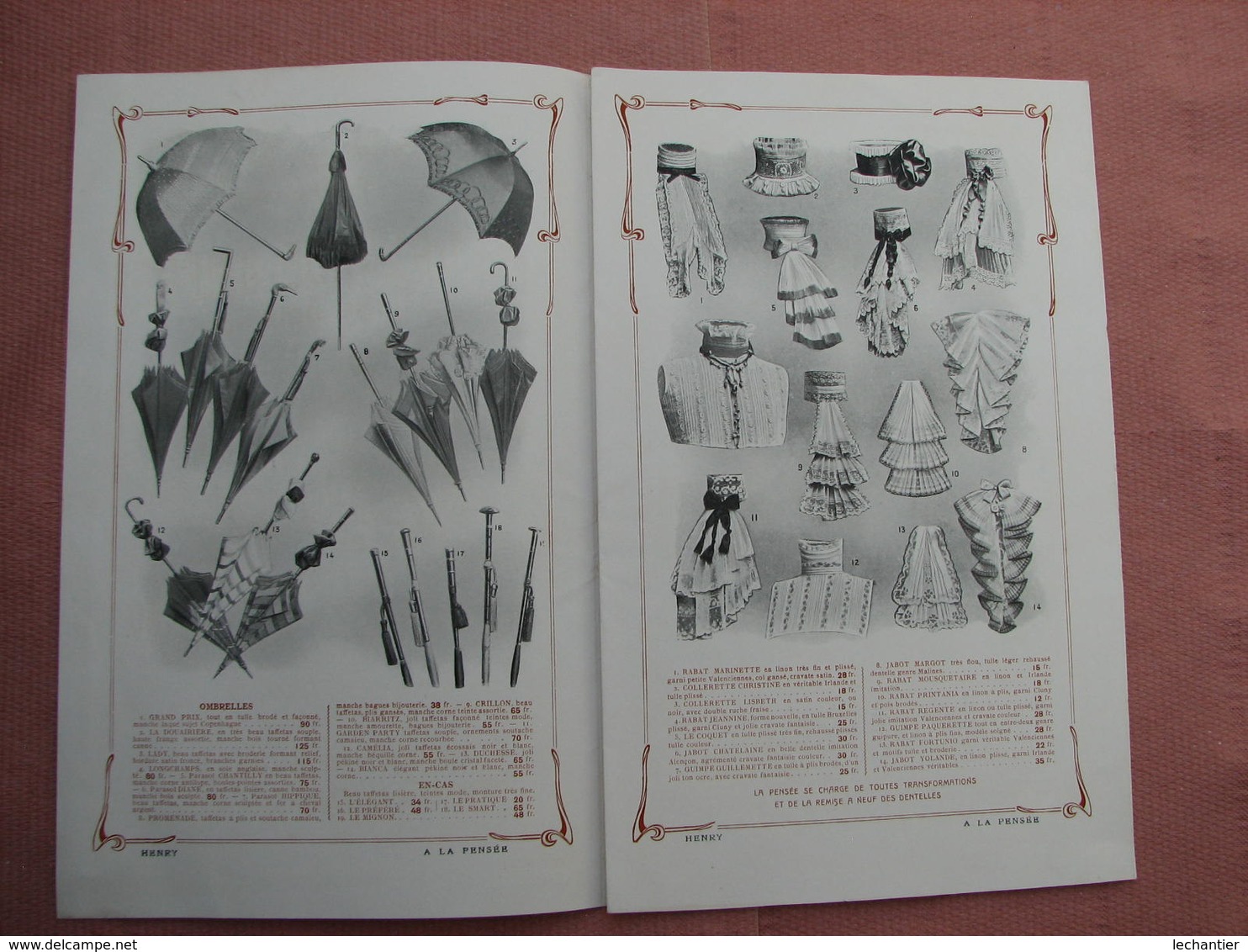 Henry à La Pensée SUPERBE Catalogue " Les Elegances De La Saison" Ombrelles,En Cas, Jabot,Sacs. - Textile & Vestimentaire