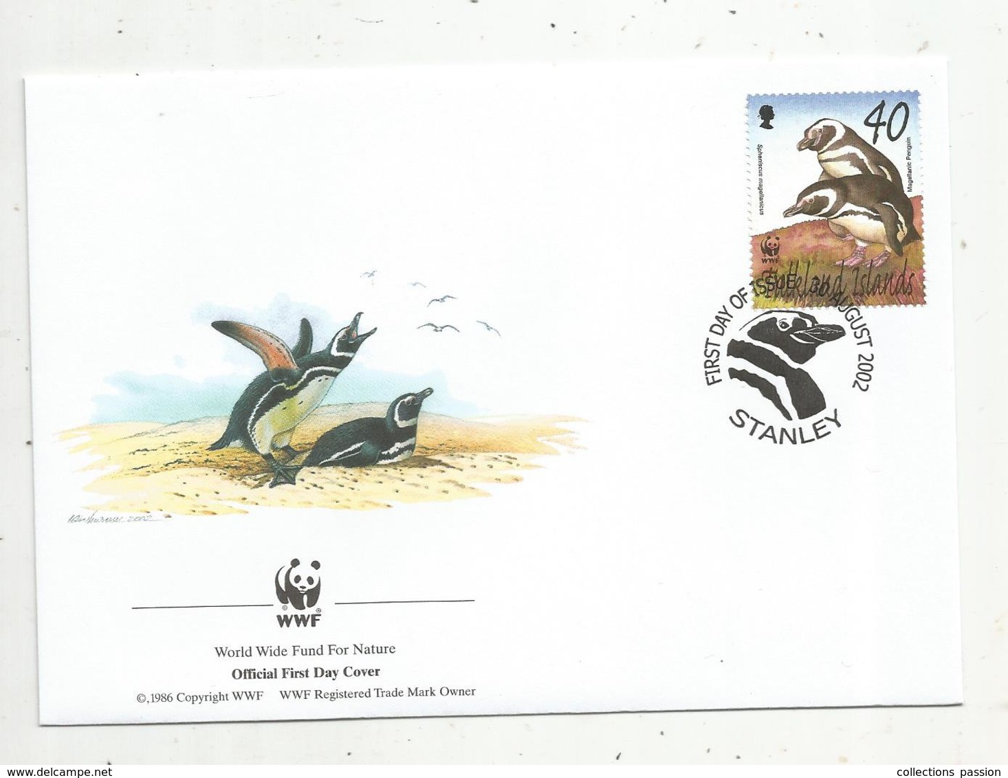 Lettre , 1 Er Jour,official First Day Cover , WWF , Falkland Islands , Stanley,2002, Magellanic Penguin - Falkland