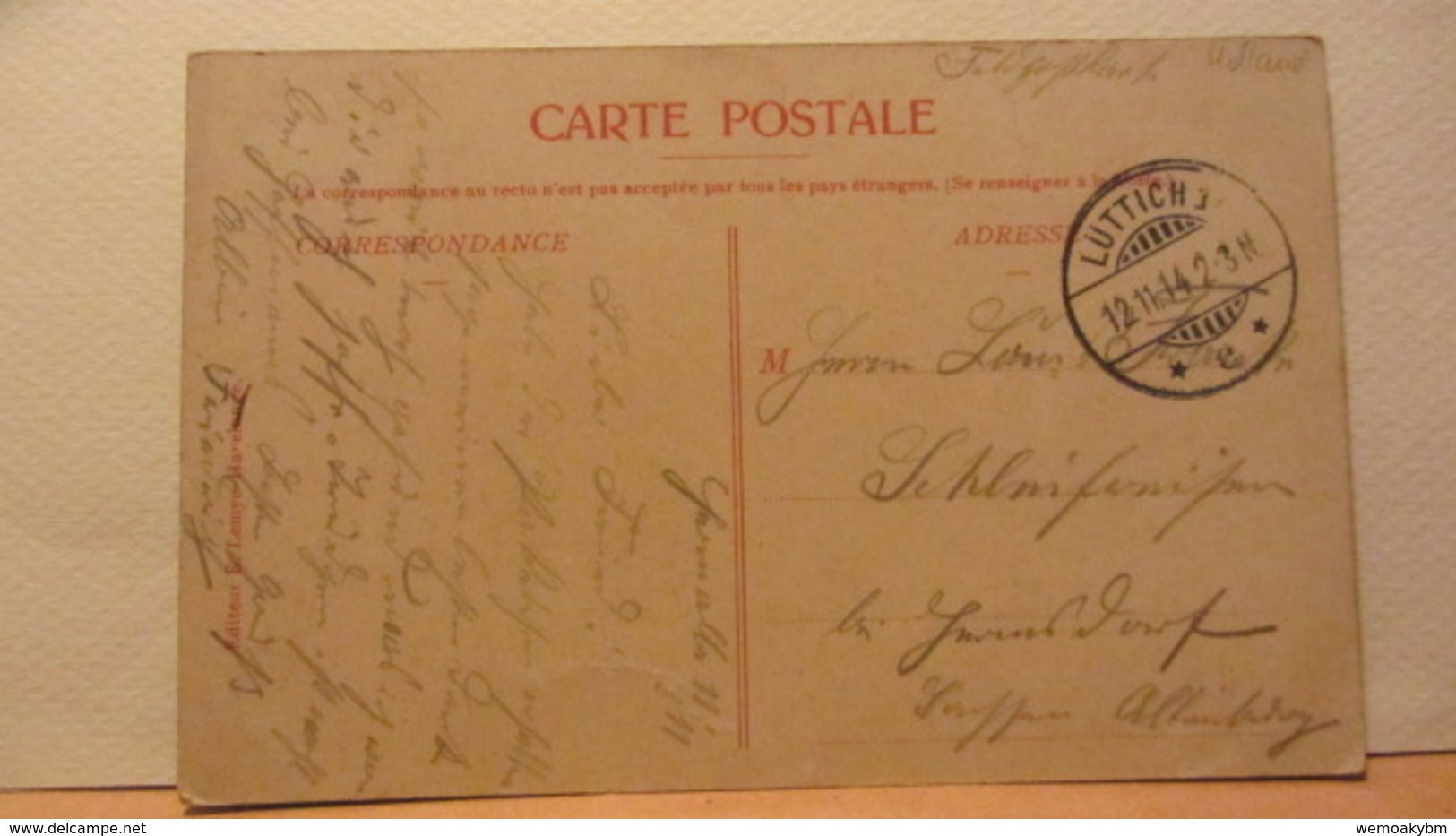 Ak Feldpost Vom 12.11.1914  Stockay Route De St-Georges Von Lüttich - Saint-Georges-sur-Meuse