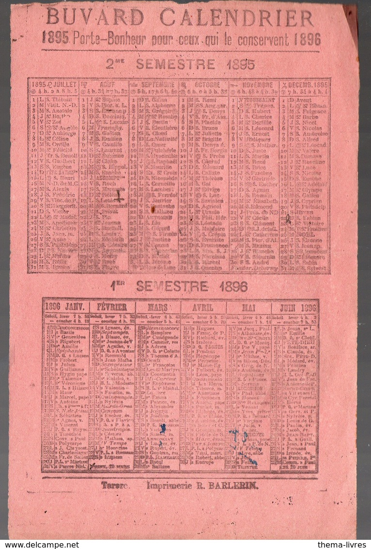 Tarare (69 Rhône)  Buvard-calendrier 1895-1896  Offert Par BOCHET-BARLERIN Tisane De Santé  (PPP10093) - Autres & Non Classés