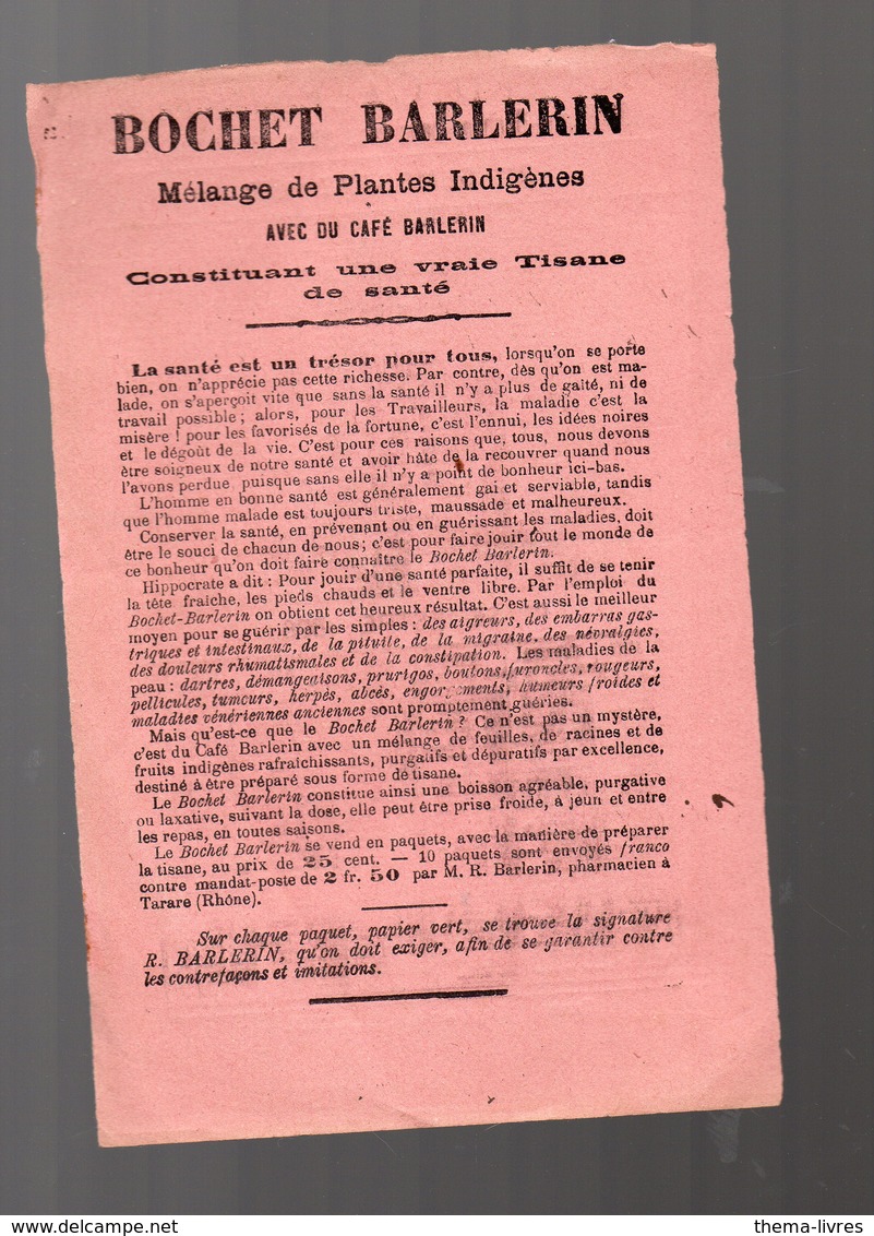 Tarare (69 Rhône)  Buvard-calendrier 1895-1896  Offert Par BOCHET-BARLERIN Tisane De Santé  (PPP10093) - Autres & Non Classés