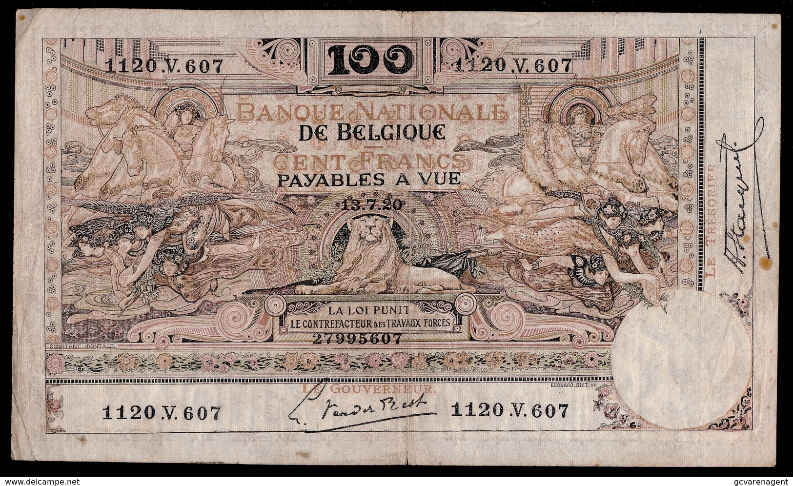 HONDERD FRANK   13_7_20    2 SCANS - 100 Francs