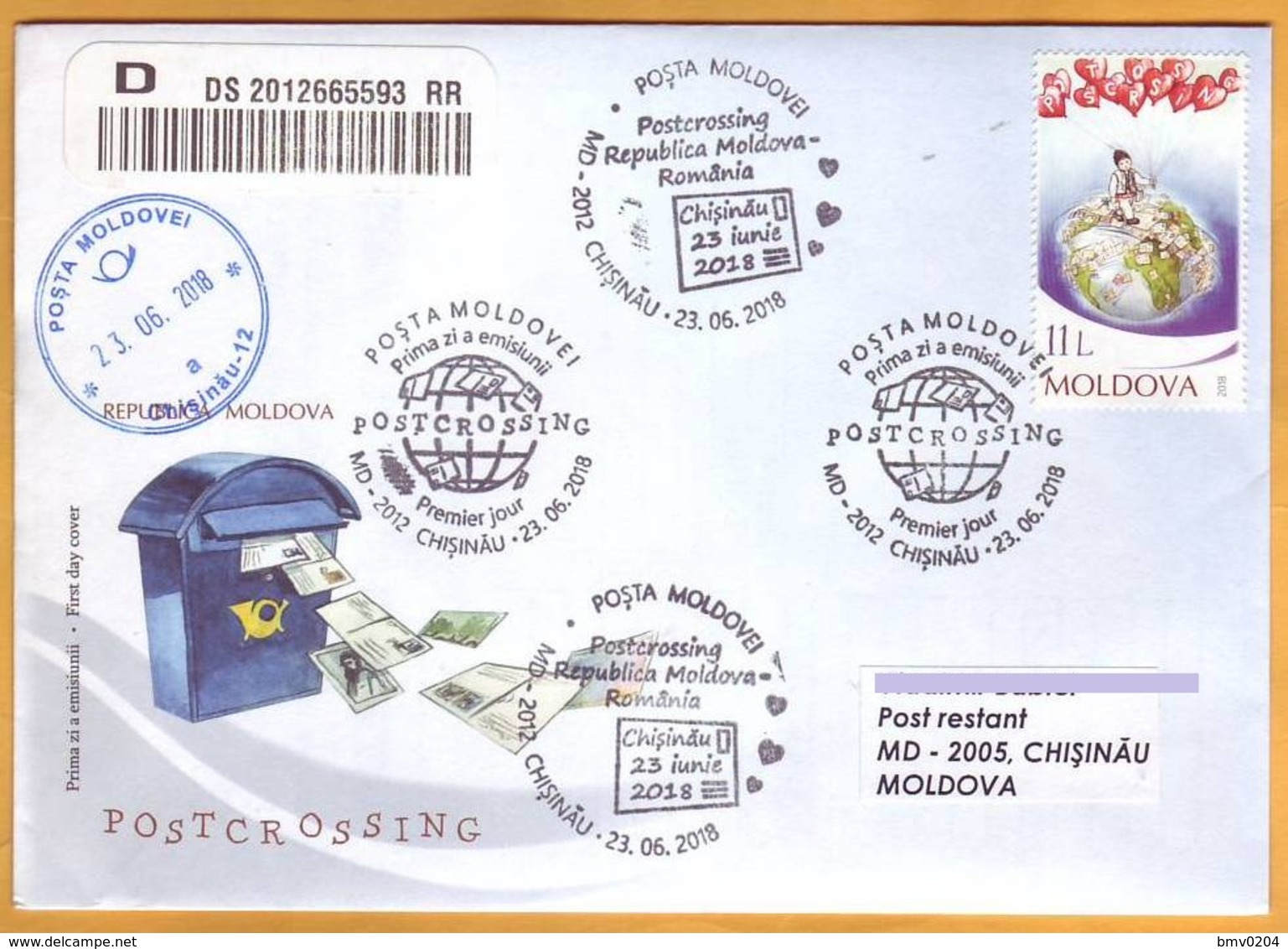 2018 Moldova Moldavie FDC Postcrossing Used Posta A Mail Box, A Globe, Letters - Moldova