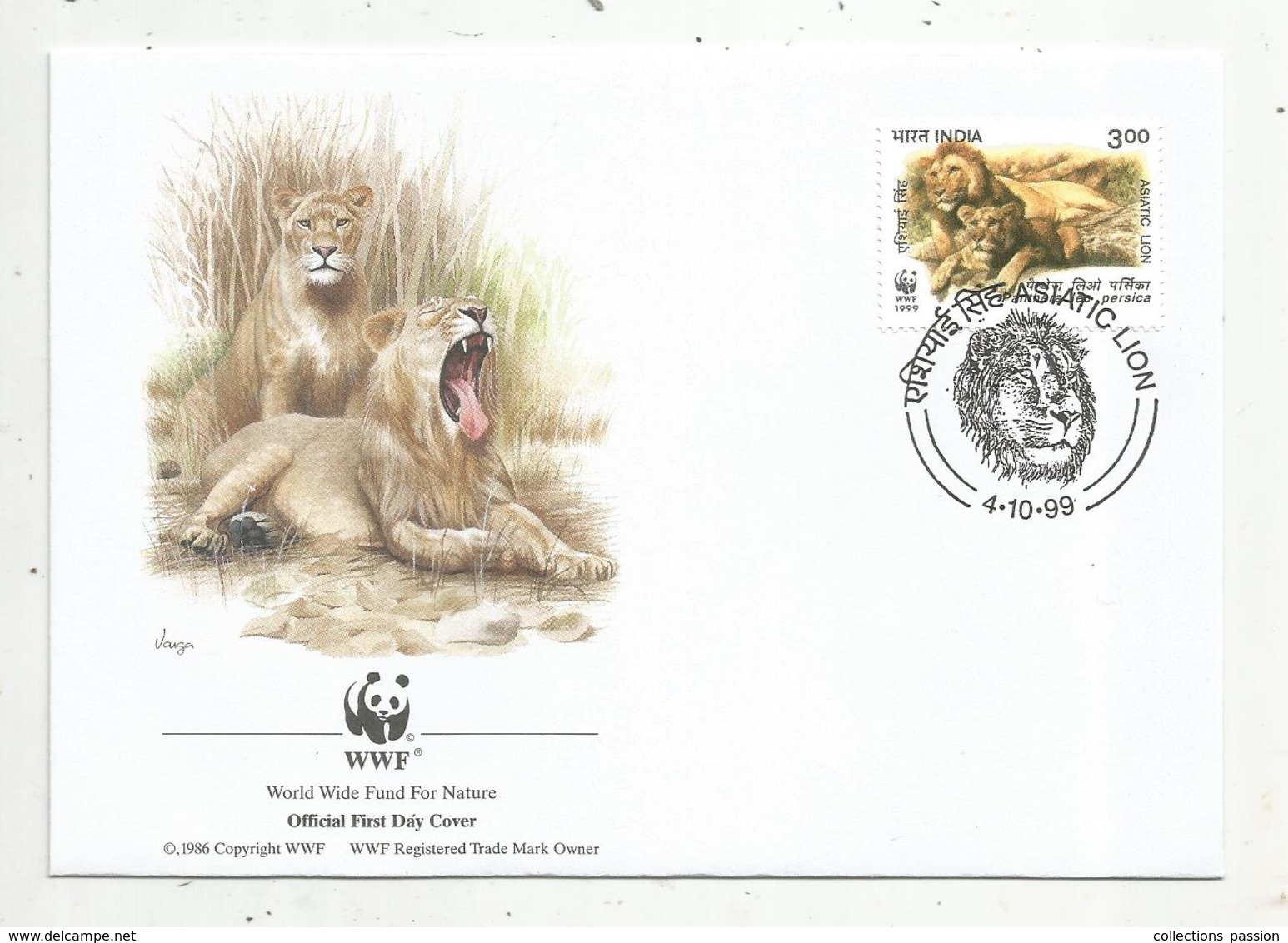 Lettre , 1 Er Jour,official First Day Cover , WWF , India, Inde, 1999, Asiatic Lion - FDC