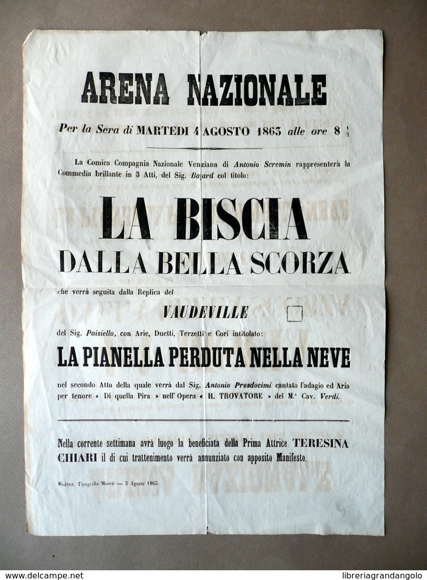 Locandina Arena Nazionale Modena La Biscia Nella Scorza Antonio Prosdocimi 1863 - Non Classificati