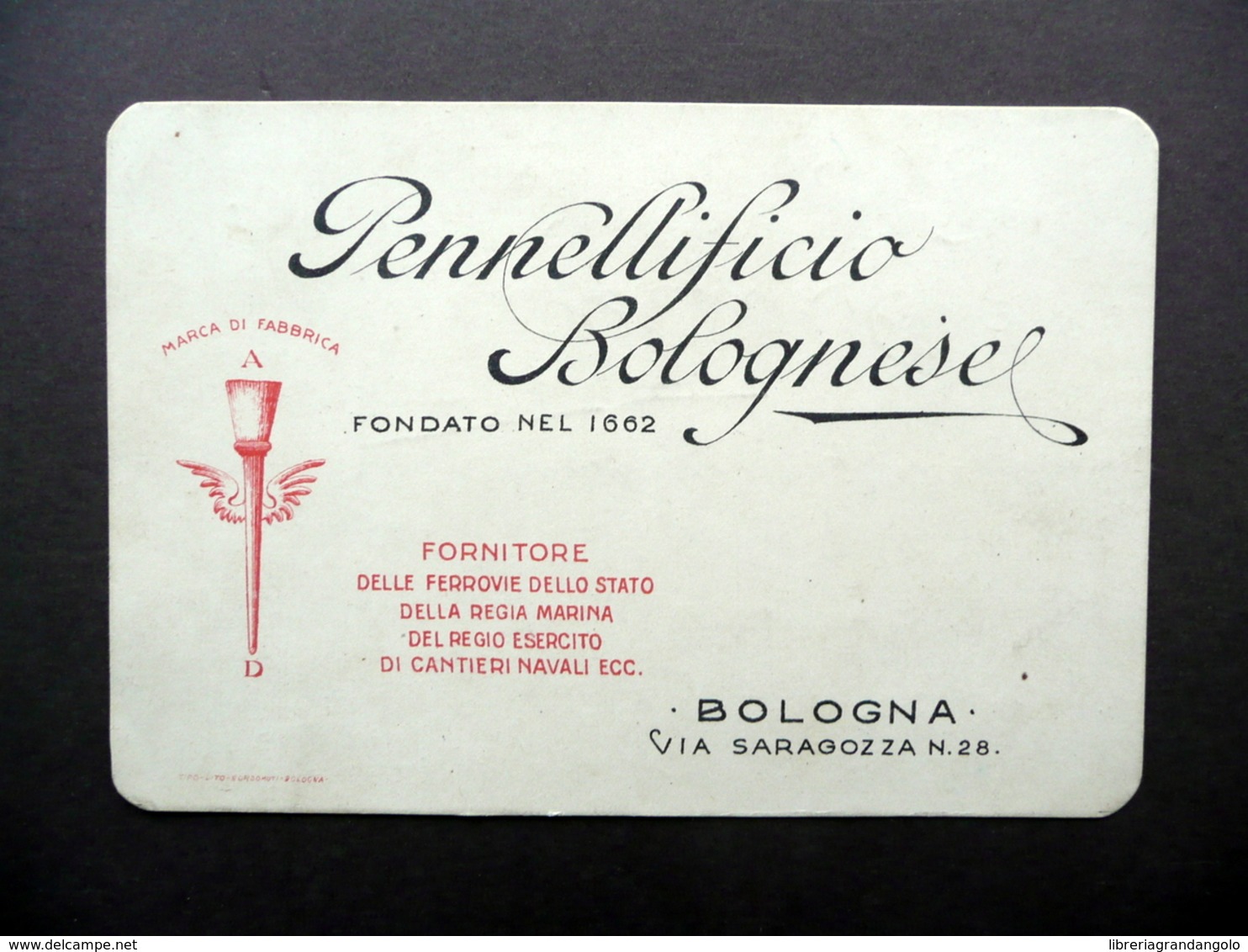 Pennellificio Bolognese Via Saragozza 28 Bologna Cartoncino Pubblicità Anni '30 - Non Classificati