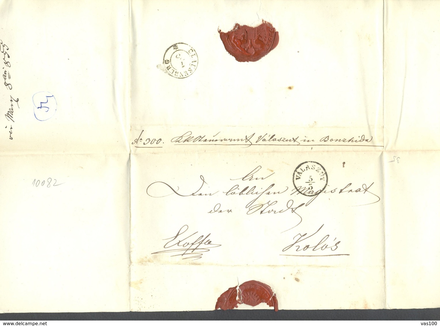 CLOSED LETTER, SENT LOCAL IN CLUJ NAPOCA, WAX SEAL, 1855, ROMANIA - ...-1858 Prephilately