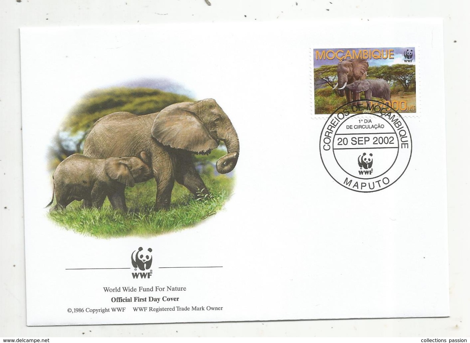 Lettre , 1 Er Jour,official First Day Cover , WWF , Mozambique ,Moçambique , Maputo, 2002, Elephant - Mozambique