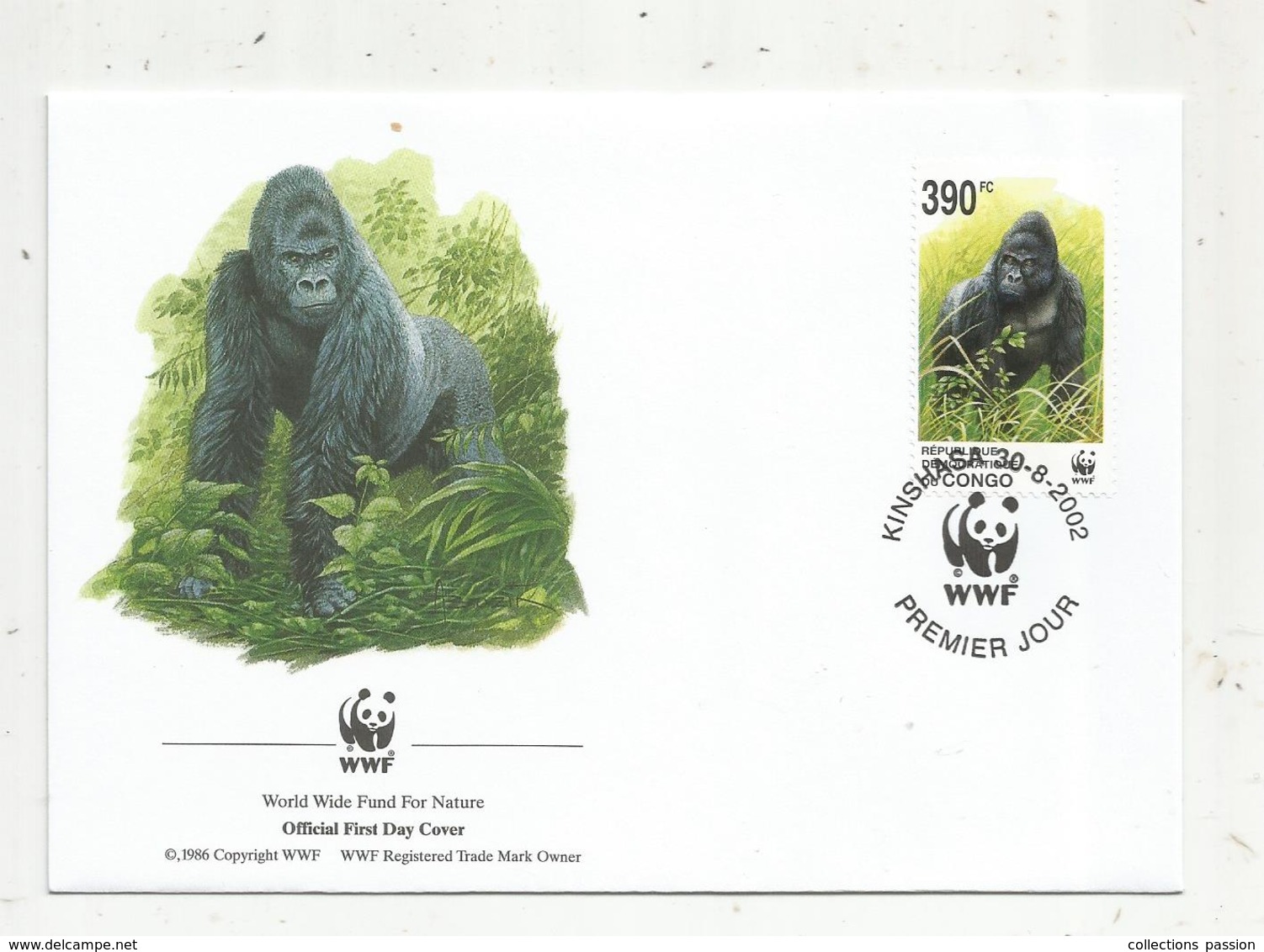 Lettre , 1 Er Jour,official First Day Cover , WWF , République Démocratique Du Congo, 2002 , Singe - Lettres