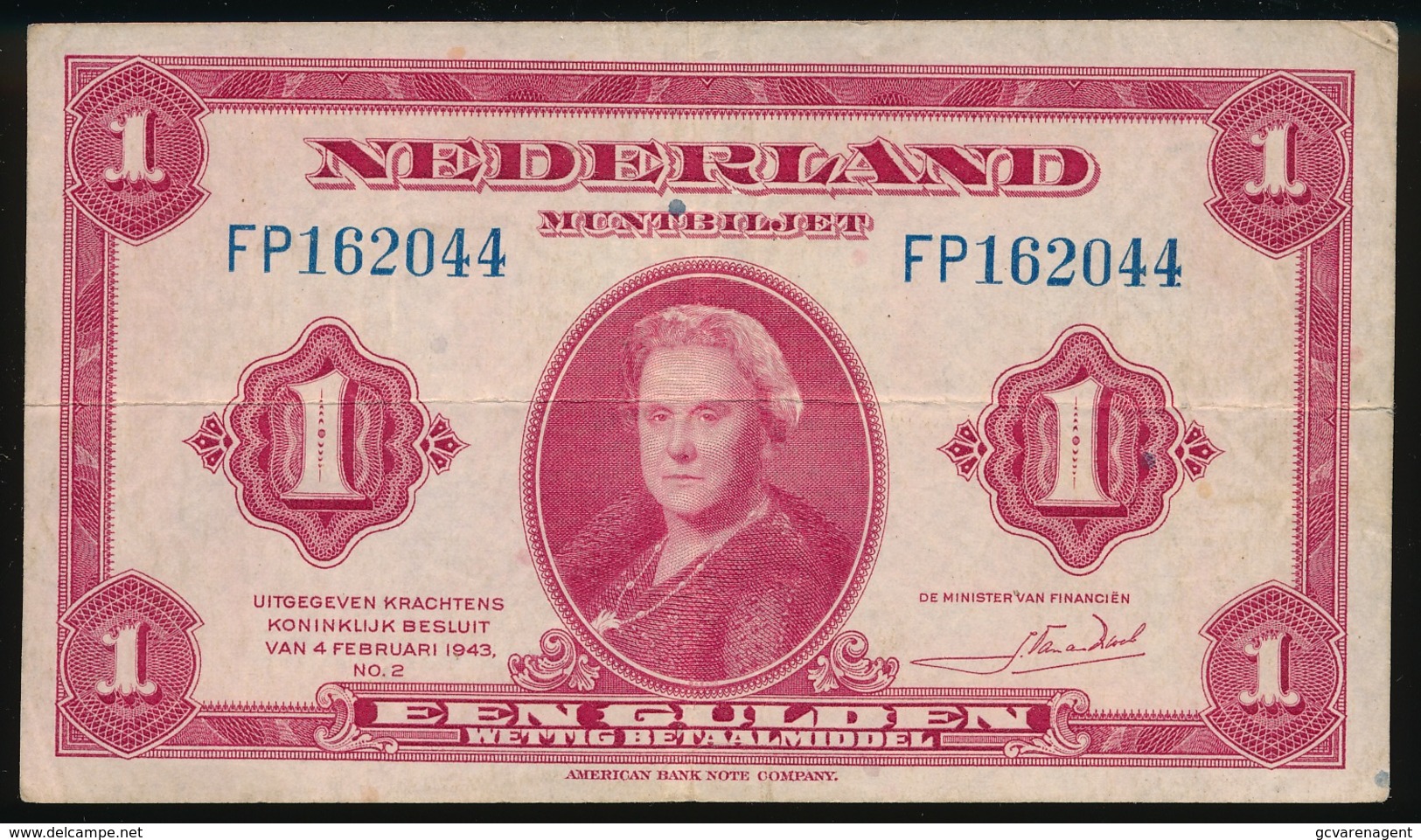 EEN GULDEN 1943         2 SCANS  - - 1 Gulden