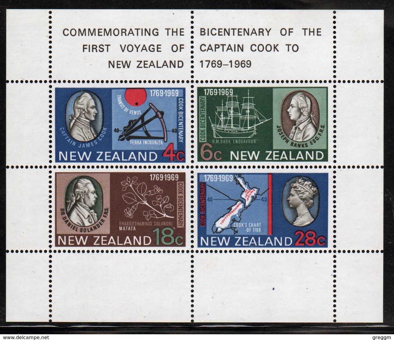 New Zealand 1969 Bi-centenary Of The Landing Of Captain Cook Mini Sheet. - Blocks & Sheetlets