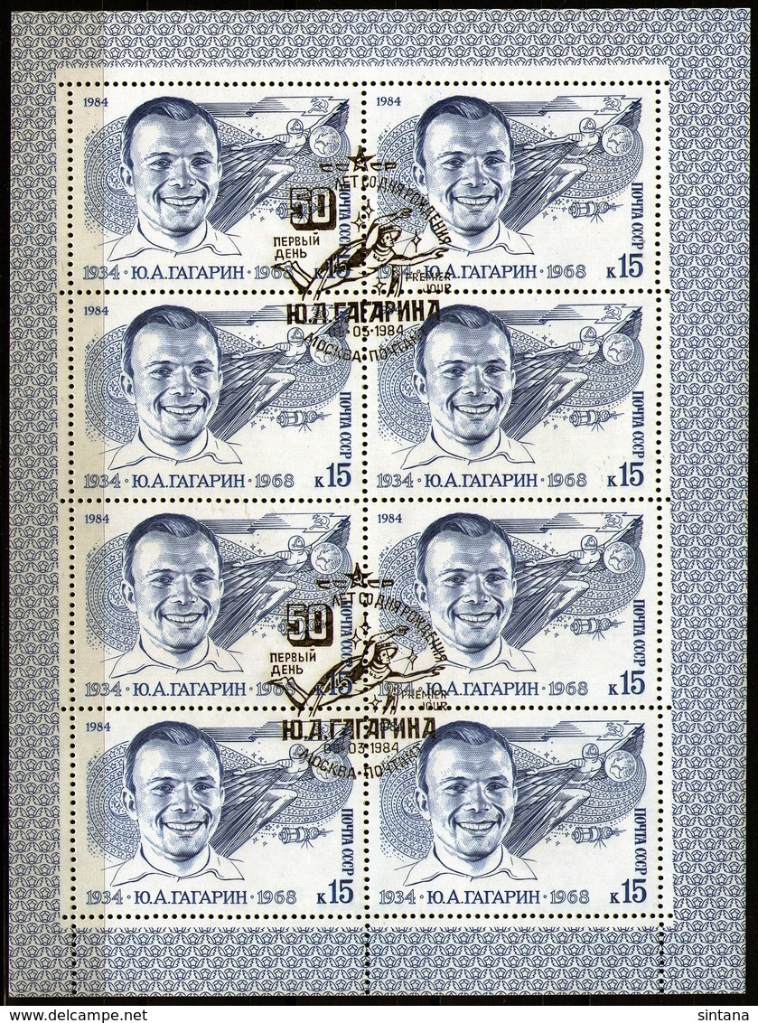 Sowjetunion/Russia 1984 Mi.5361 Kleinbogen Gagarin/ Sc.5231a M/S Cosmonaut - Space Gestempelt/used - Blocks & Sheetlets & Panes