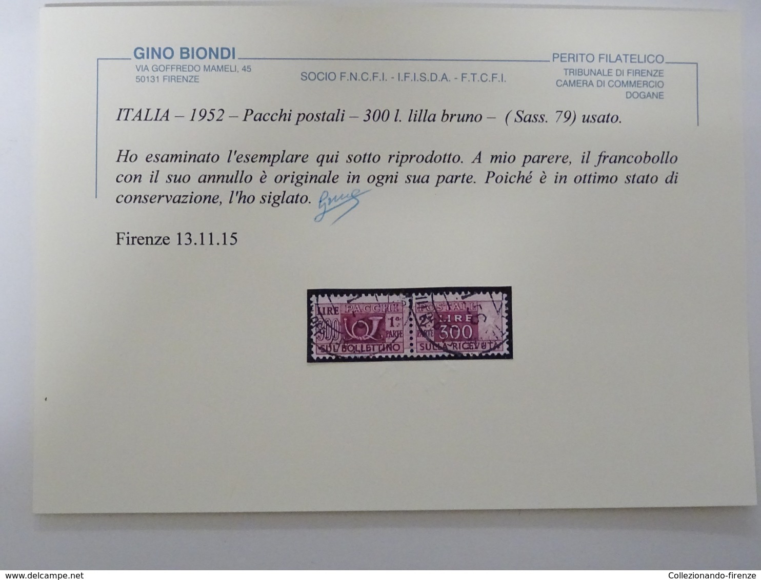 !SCONTI!  ITALIA 1952 -Pacchi Postali 300 L. Lilla Bruno – (Sass. 79 ) Usato - Pacchi Postali