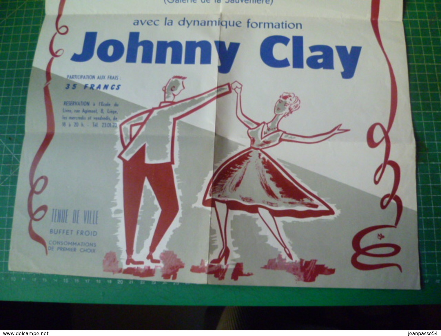 Bal école Du Livre. 29 Mars 1958. Avec Johnny Clay. Belle Affiche Illustrée. Liege - Affiches