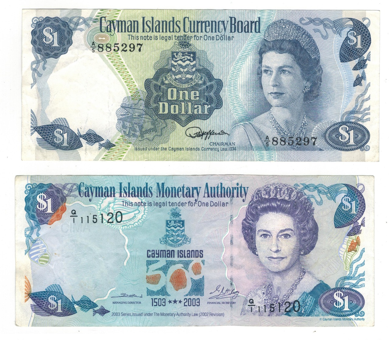 Cayman Is. 1 Dollar X 2 (1974 & 2003) Vf/xf. - Cayman Islands