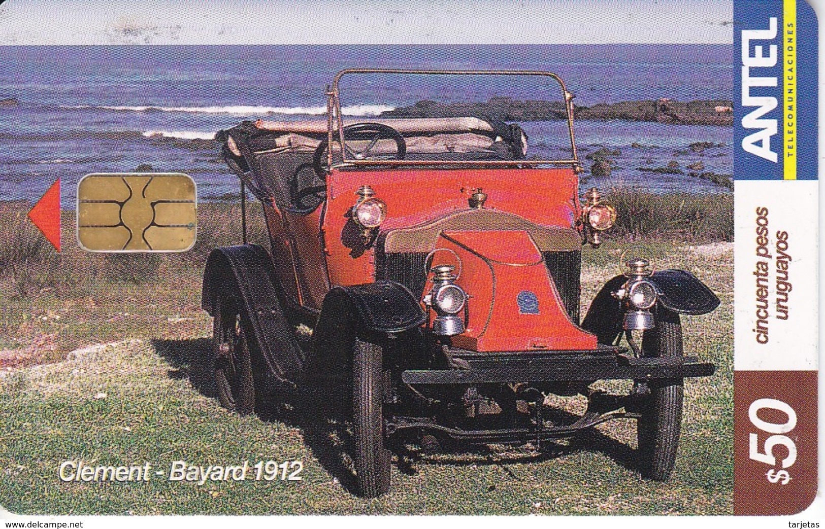 Nº 352 TARJETA DE URUGUAY DE UN COCHE DE EPOCA (CAR) CLEMENT-BAYARD 1912 - Uruguay