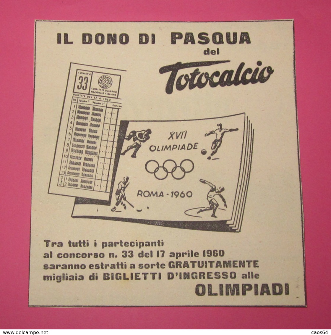 TOTOCALCIO 1958 PUBBLICITA' ORIGINALE DA RIVISTA D'EPOCA VINTAGE - Pubblicitari