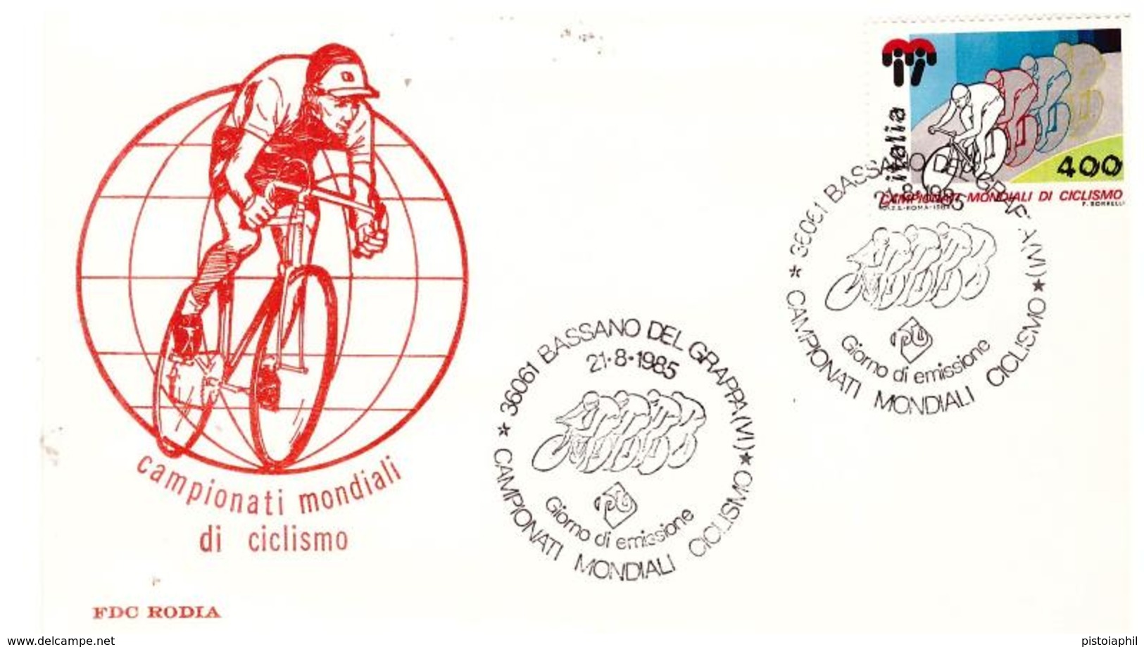 Fdc Rodia: MONDIALI DI CICLISMO  (1985); No Viaggiata; AS - FDC