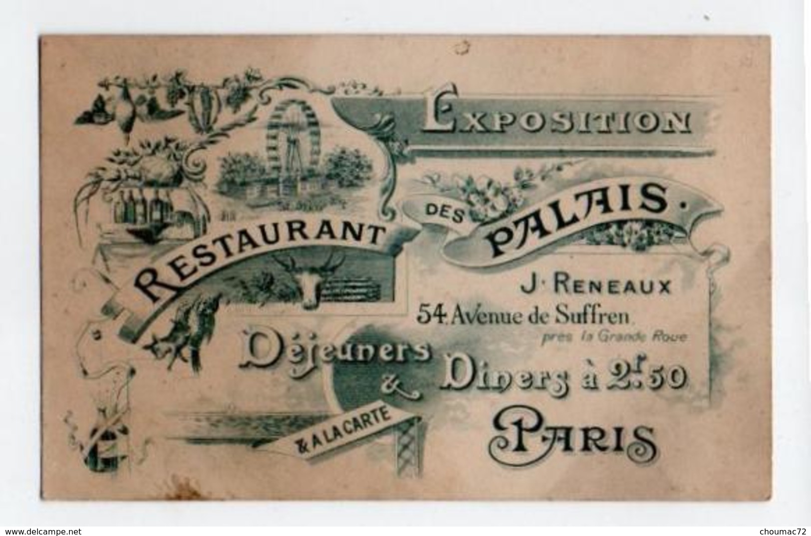 Carte De Visite 050, Paris 15e XVe- Restaurant Des Palais - J Reneaux - Avenue De Suffen - Exposition - Cartes De Visite