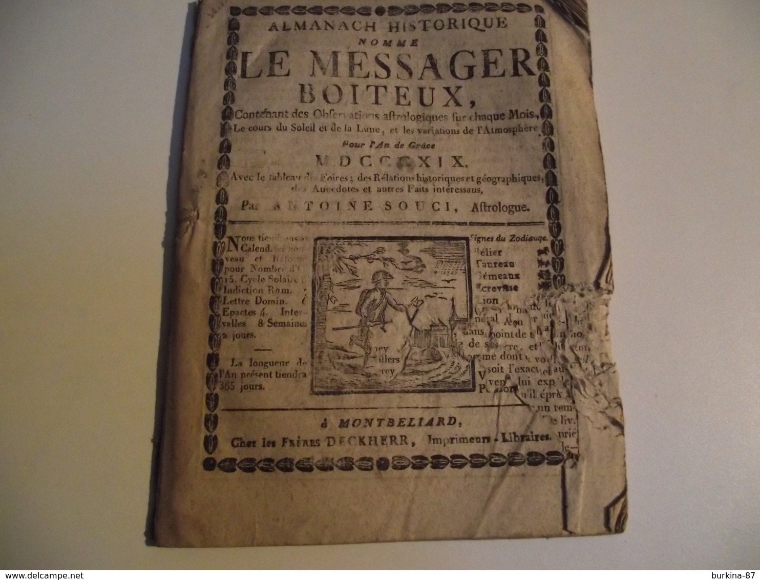 ALMANACH, Le Messager BOITEUX à MONTBELIARD, 1819 - Tamaño Pequeño : ...-1900