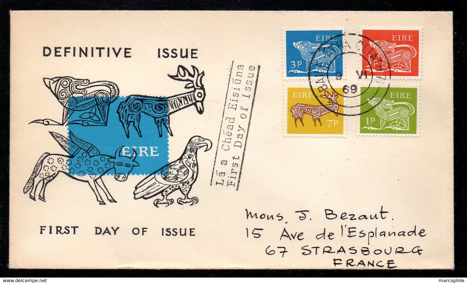 IRLANDE - EIRE / 9-6-1969 FDC VOYAGE POUR LA FRANCE (ref LE3060) - Brieven En Documenten