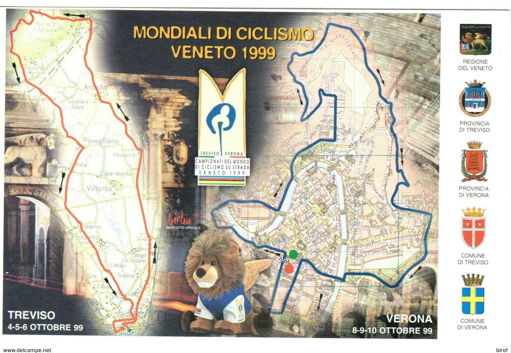 MONDIALI DI CICLISMO VENETO 1999 - TREVISO E VERONA - ANNULLO FILATELICO 10-10-99   (TV) - (VR) - Treviso