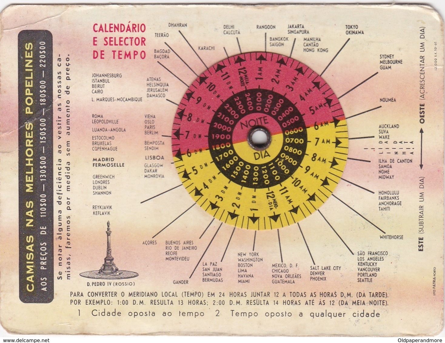 PORTUGAL  - CAMISARIA MODERNA - ROSSIO - LISBOA - CALENDAR POCKET 1962 - Petit Format : 1961-70