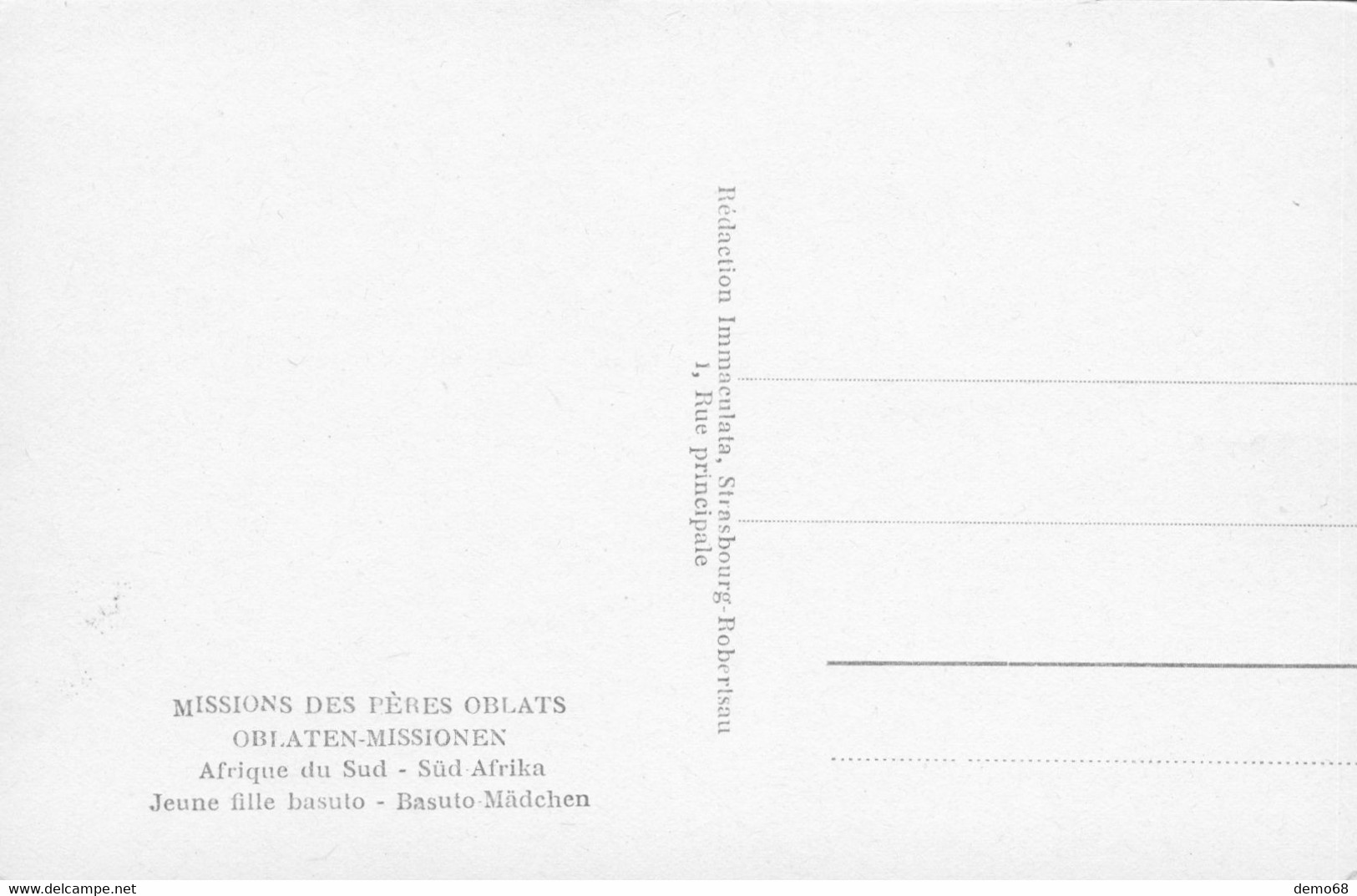 BASUTO Jeune Fille  AFRIQUE DU SUD   Mission Des Pères Oblats - África