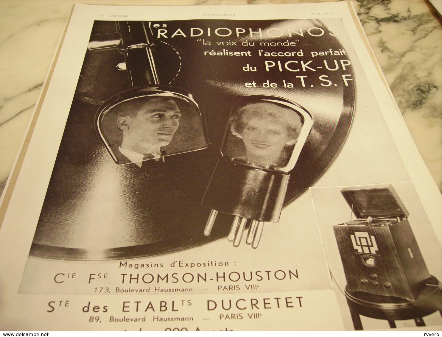 ANCIENNE PUBLICITE RECEPTEUR DE TSF RADIOPHONO LA VOIX DU MONDE 1932 - Affiches