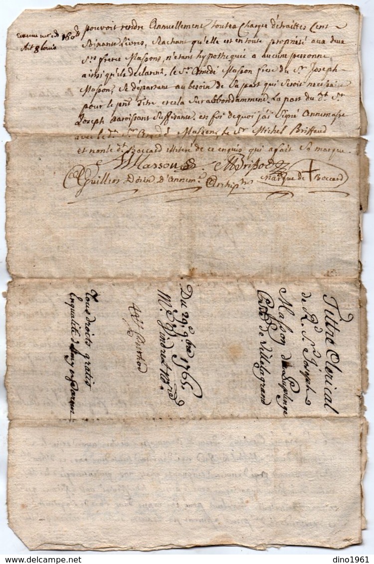 VP14.179 - PUPLINGE - Acte De 1765 - Titre Clérical Du Sr Joseph MASSON - Manuscrits