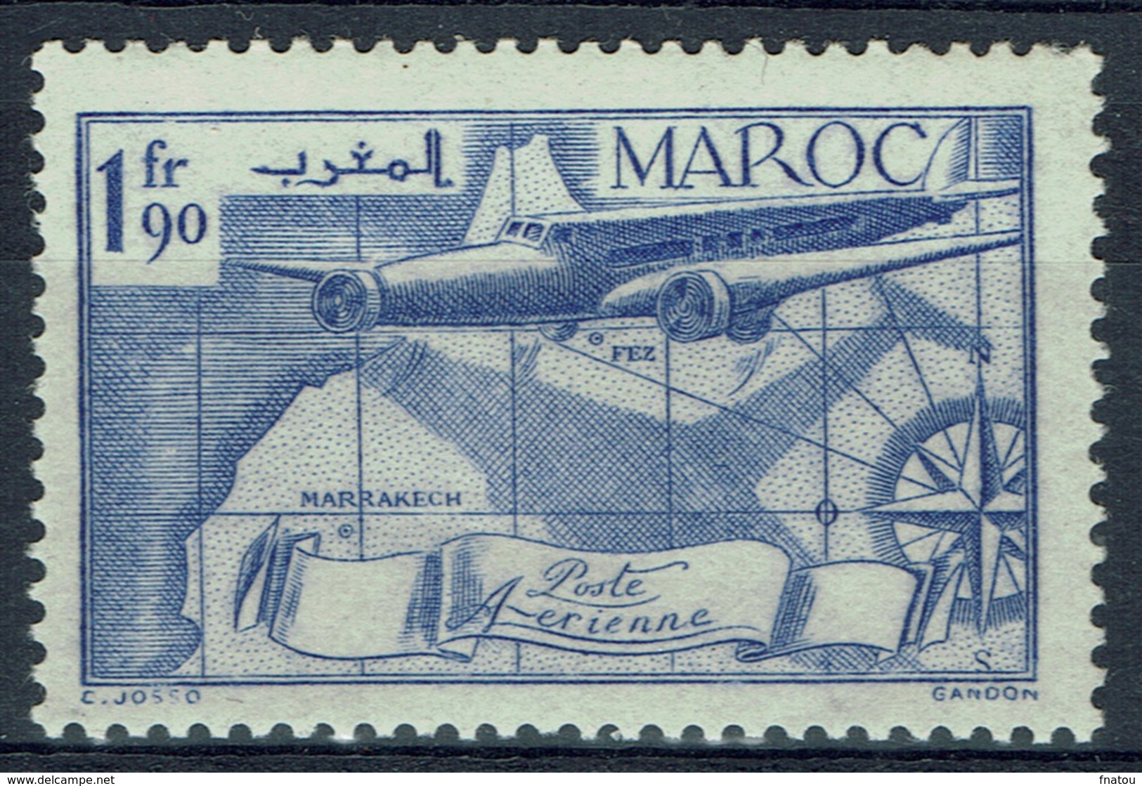 French Morocco, Plane, Map Of Morocco, 1f.90, 1939, MNH VF, Airmail - Airmail