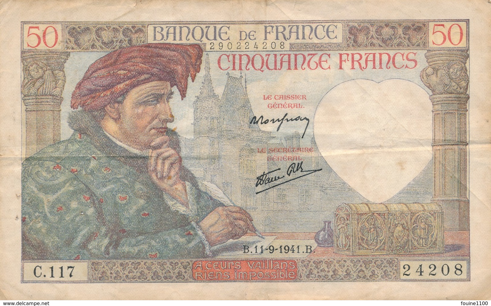 Billet De La Banque De FRANCE 50 Francs  1941 Jacques Coeur Bourges - 50 F 1940-1942 ''Jacques Coeur''